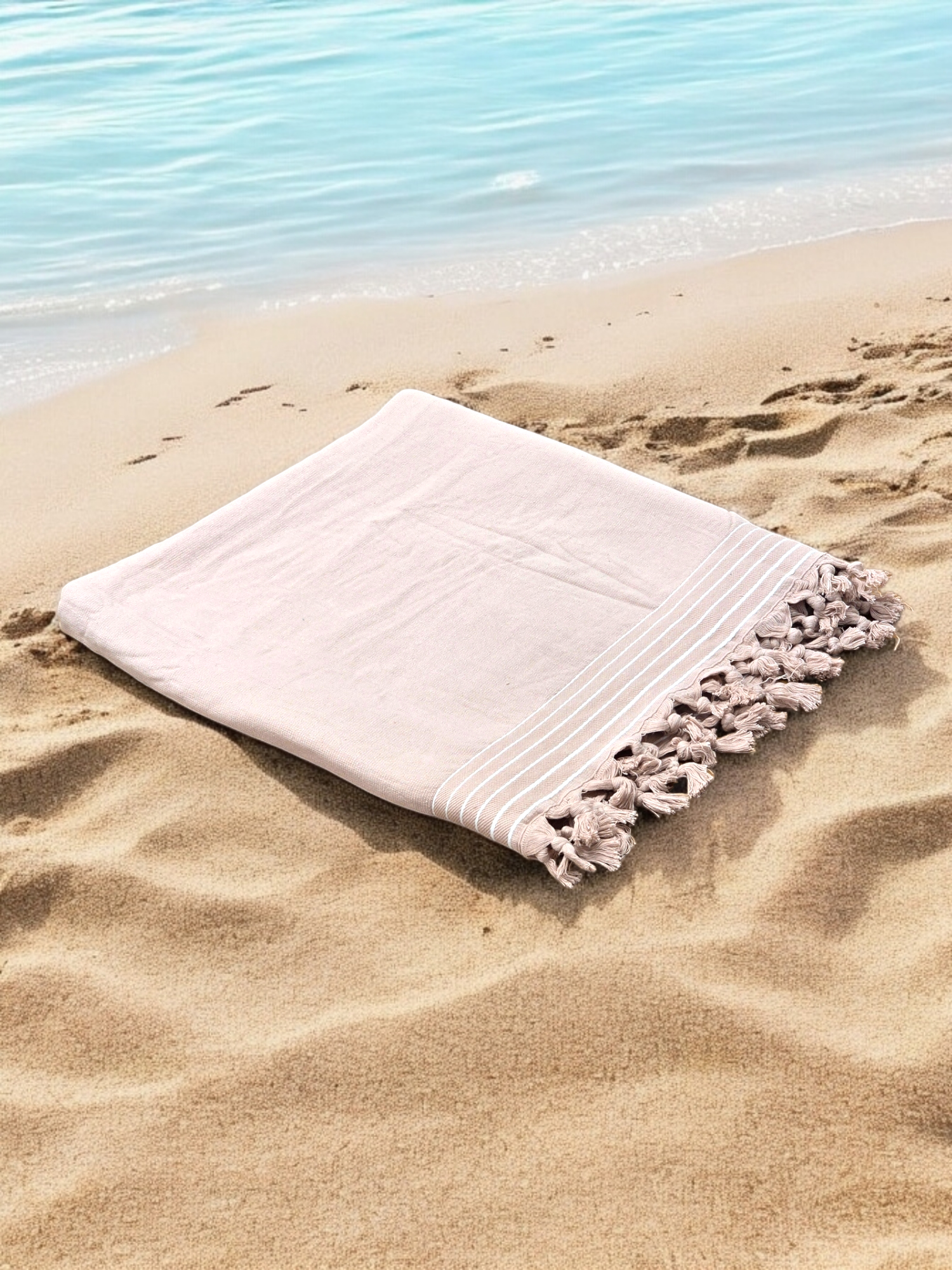 Dusty Pink Cotton Hammam Beach Towel with Knotted Tassles