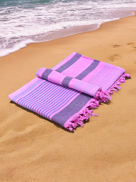 Pink Cotton Hammam Beach Towel with Knotted Tassles