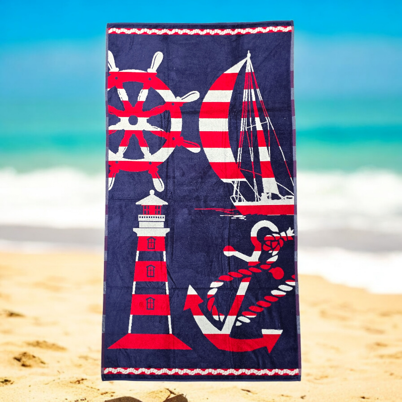 Nautical Luxurious Velour Beach Towel